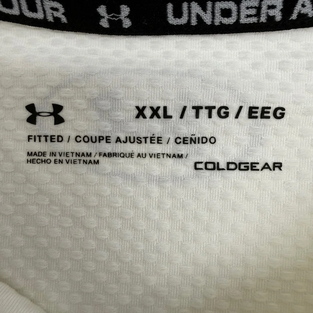 Under Armour ColdGear Shirt Mens XXL White Fitted Long Sleeve Graphic Mock Neck